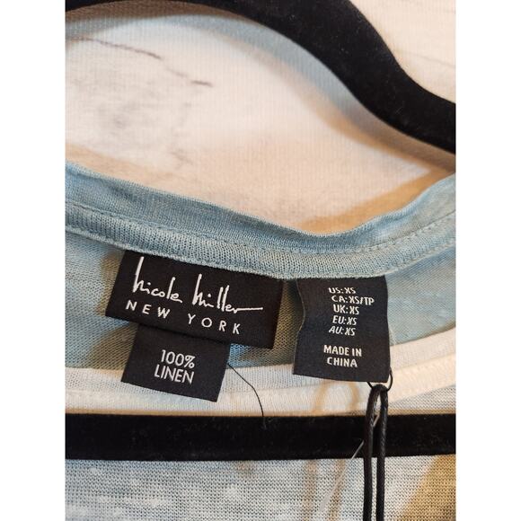 Nicole Miller Women's Light Blue White Layered 3/4 Sleeve V-Neck T-Shirt XS NWT - Picture 3 of 6